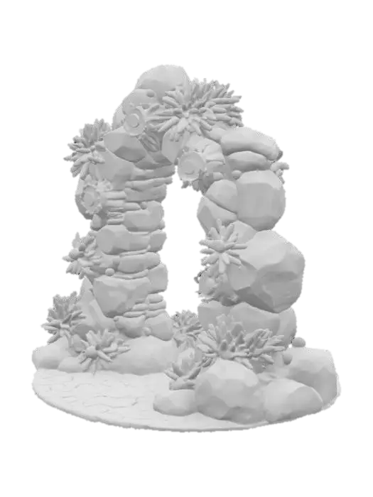 3D model for steampunk colourful coral reef gateway made from game asset style fantasy stones, #arch#, stylized stone