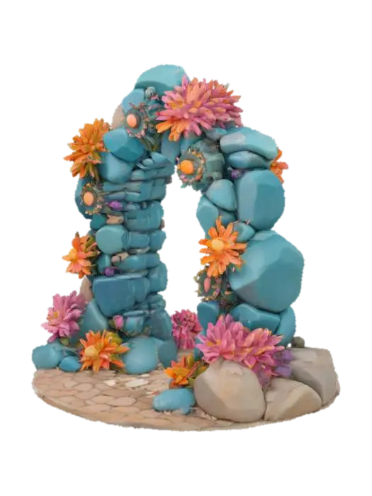 3D model for steampunk colourful coral reef gateway made from game asset style fantasy stones, #arch#, stylized stone
