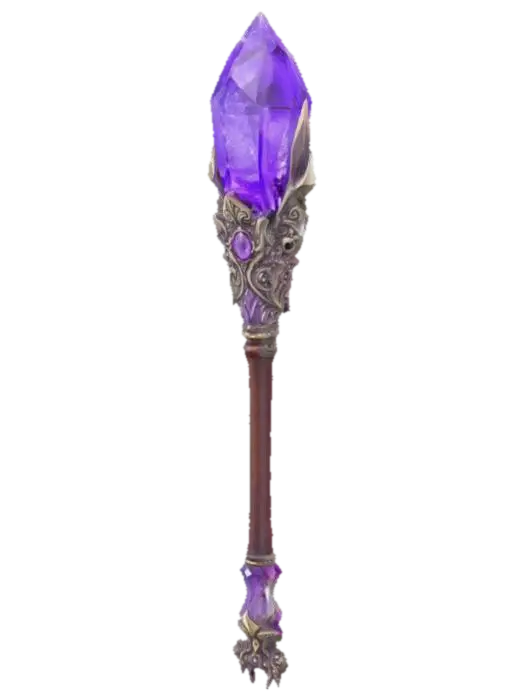 The staff of Gandalf-Odin-Merlin with a purple quartz crystal on top 3D model, vytvořený pomocí AI