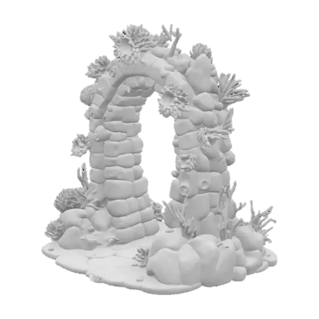 3D model for steampunk colourful coral reef gateway made from game asset style fantasy stones, #arch#, stylized stone