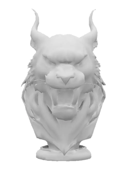 3D model for a bust of a demon tiger, evil and terrifying 
