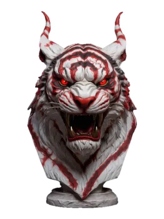 3D model for a bust of a demon tiger, evil and terrifying 
