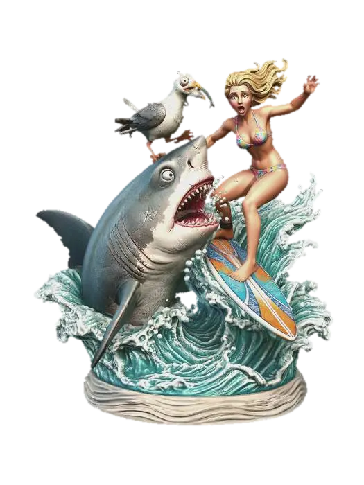 Shark Surfing Chaos, #EasterEgg2026# 3D model, vytvořený pomocí AI