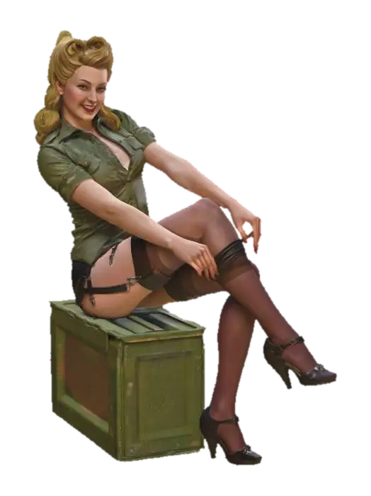 Pinup on a Military Crate, #EasterEgg2026# 3D model, vytvořený pomocí AI