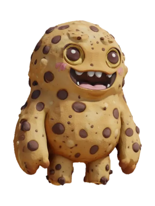 Cookie Monster Munchkin - Mascot 3D model, vytvořený pomocí AI