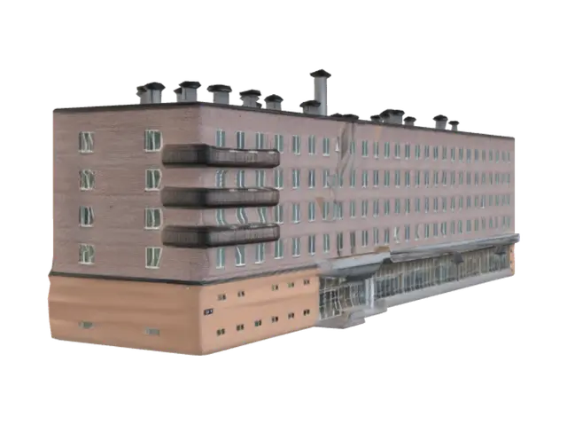Brick Apartment Building with Ground Floor Storefront - Groundfloor 3D model, vytvořený pomocí AI