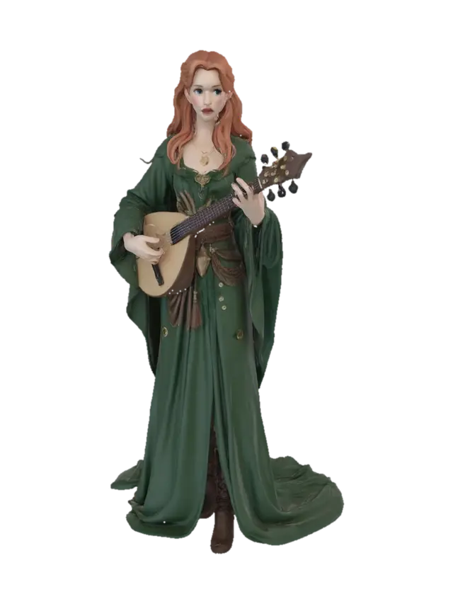 figurine fantasy dnd singing and playing female elven bard hero in dynamic pose in… - Auburn 3D model, vytvořený pomocí AI