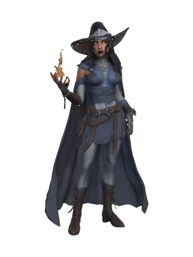 A fierce 30 year old female Tiefling character with pointed dark-tipped ears adorned… - Forehead-3D-modell, genererad av AI