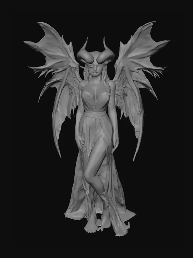 3D model for A full-body 30 years old stunning winged feathery caucasian female with demon eyes and horns singing. Highly detailed face with full lush red lips and beautiful eyes. Sensual stance. Long flowing dress.
Style: masterpiece, 8k resolution, dynamic lighting, hyperdetailed, intricately detailed, photorealistic, photorealism, hyperrealism, ultra quality, 8k, hyper-detailed, photorealism, hyperrealism, figurine fantasy dnd 3D avatar