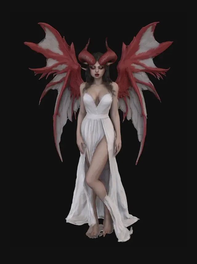 3D model for A full-body 30 years old stunning winged feathery caucasian female with demon eyes and horns singing. Highly detailed face with full lush red lips and beautiful eyes. Sensual stance. Long flowing dress.
Style: masterpiece, 8k resolution, dynamic lighting, hyperdetailed, intricately detailed, photorealistic, photorealism, hyperrealism, ultra quality, 8k, hyper-detailed, photorealism, hyperrealism, figurine fantasy dnd 3D avatar