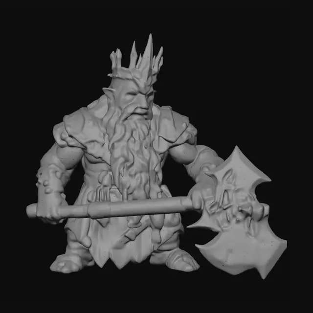 3D model for A powerfully built male dwarf king with a hulking, muscular physique and fierce piercing eyes. His face shows an enraged regal expression with gritted teeth and prominent runes or markings. He wears an ornate yet rugged dwarven crown. Holding a massively oversized warhammer with a dwarven crest. He has a long, shaggy blonde beard. Wearing a full-plate dwarven armor, his raw, scarred skin is visible. He is adorned with metallic armbands and a prominent silver belt buckle with a royal crest.
Style: masterpiece, 8k resolution, dynamic lighting, hyperdetailed, intricately detailed, photorealistic, photorealism, hyperrealism, ultra quality, 8k, hyper-detailed, photorealism, hyperrealism, figurine fantasy dnd 3D avatar