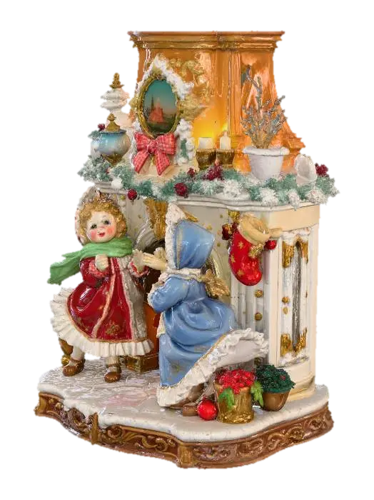 Élégante figurine d'enfants de Noël victoriens, jouants pres de la… - Figurines 3D model, vytvořený pomocí AI
