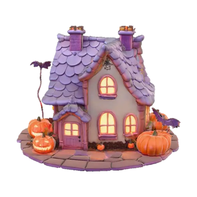 #halloween#, A Halloween-themed house cake with a fantasy-inspired style,… - Pumpkins 3D model, vytvořený pomocí AI