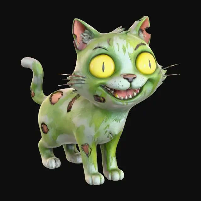 3D model for #Halloween2025#, zombie cat d'halloween cartoon, pas de fond