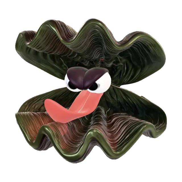 Grumpy Clam - Bubbly 3D model, vytvořený pomocí AI