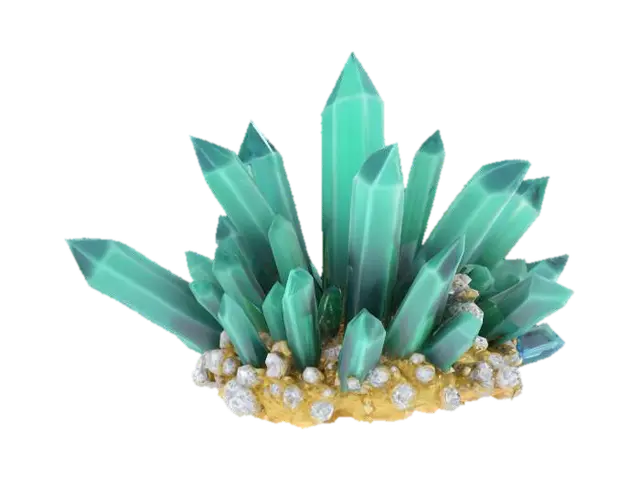 Crystal cluster, Fantasy, stone, gold, silver, diamond, Gemstone, Polished 3D model, vytvořený pomocí AI