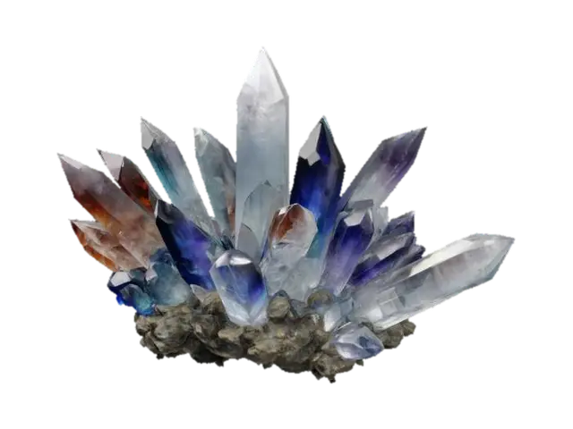 Crystal cluster, Fantasy, stone, gold, silver, diamond, Gemstone, Polished 3D model, vytvořený pomocí AI