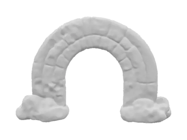 3D model for rainbow stone Arch, archway with clouds, Game Assets, Stone, Carved, hand painted, bold deep lines and edges. 