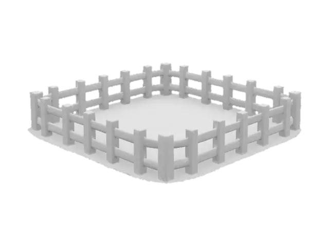 3D model for Square garden plot with a fence on three sides. The plot should be dark potting soil. The fence should be wooden. , Game Assets