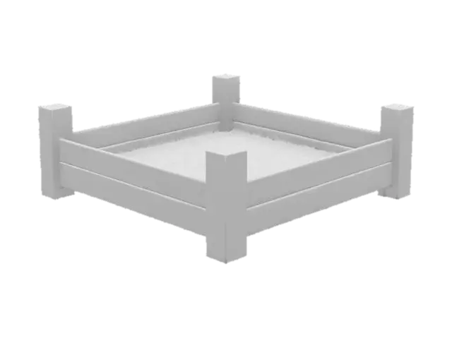 3D model for Square garden plot with a fence on three sides. The plot should be dark potting soil. The fence should be wooden. , Game Assets
