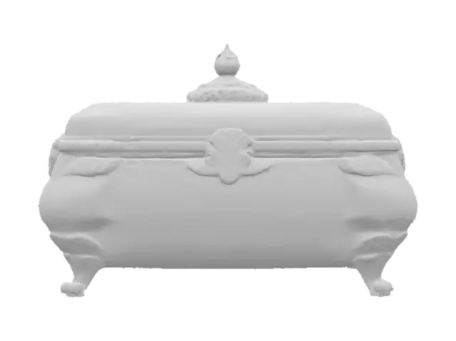 3D model for glass storage box, highly detailed and ornate, pastel colors, luminous