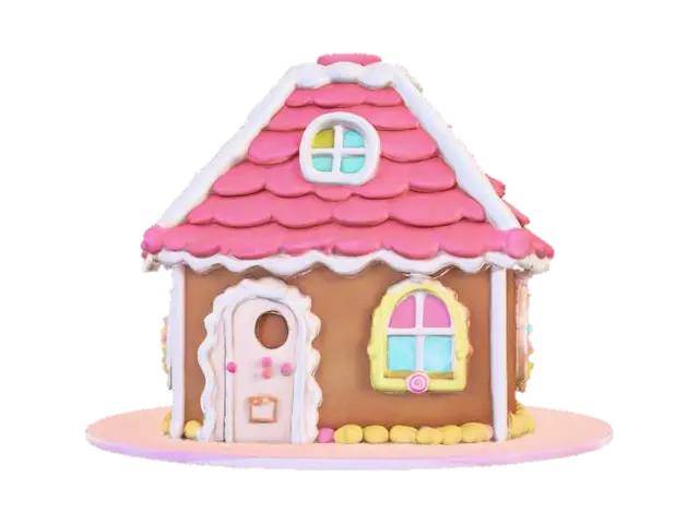 pastel colored Christmas gingerbread house. Stylized, game ready, pastel… 3D model, vytvořený pomocí AI