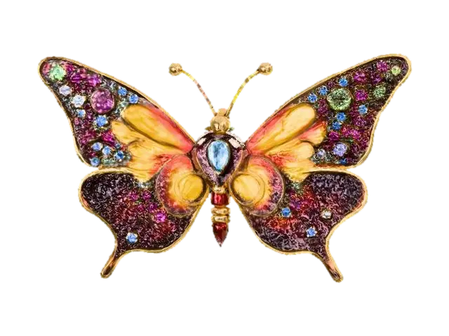 steampunk butterfly with high gloss polished gold, high gloss polished brass, High… - Brooch 3D model, vytvořený pomocí AI