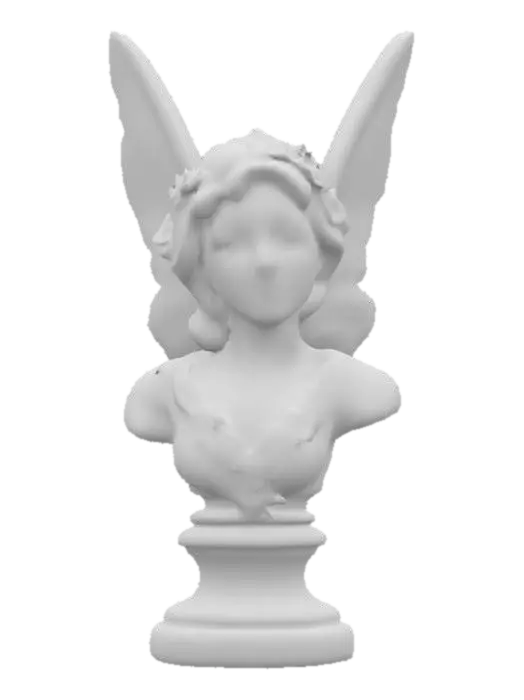 3D model for Fairy stone bust fantasy ornate flowers and ornate wings, colorful, Hand Painted, Carved, Polished, Highly Detailed, 