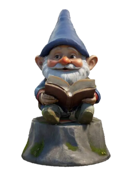Cute garden gnome sitting reading a book , Game Assets, Pixar Style, Stone, Highly… 3D model, vytvořený pomocí AI
