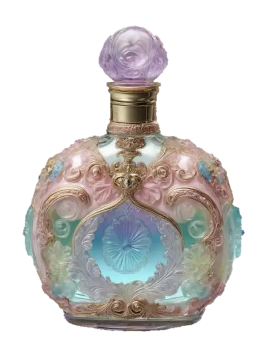 Ornate polished silver Victorian perfume bottle, Fantasy, Gemstone, Highly… 3D model, vytvořený pomocí AI