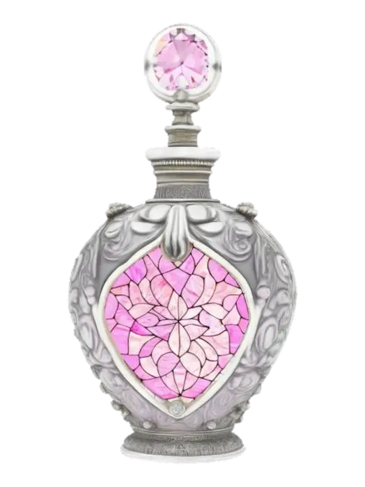 Ornate polished silver Victorian perfume bottle, Fantasy, Gemstone, Highly… 3D model, vytvořený pomocí AI