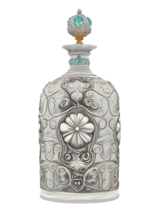 Ornate polished silver Victorian perfume bottle, Fantasy, Gemstone, Highly… 3D model, vytvořený pomocí AI