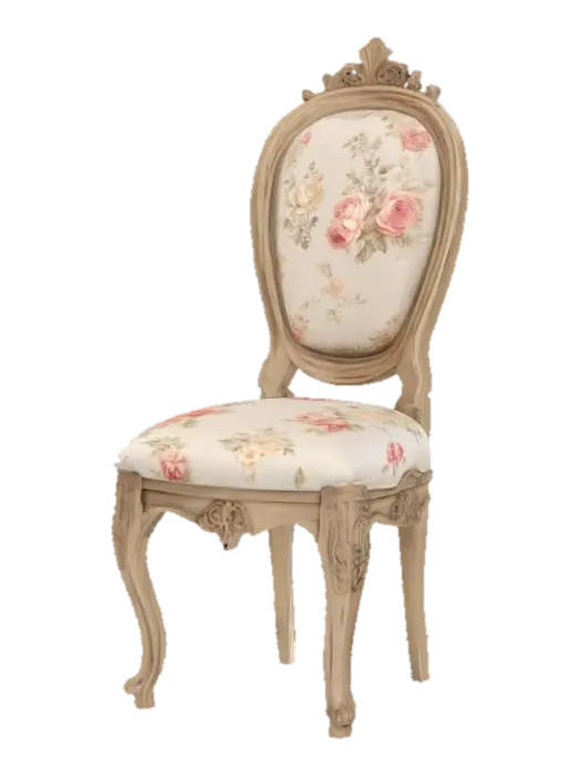 Shabby Chic light wood dining chair with cushions, Wood, Highly Detailed, Ultra… 3D model, vytvořený pomocí AI
