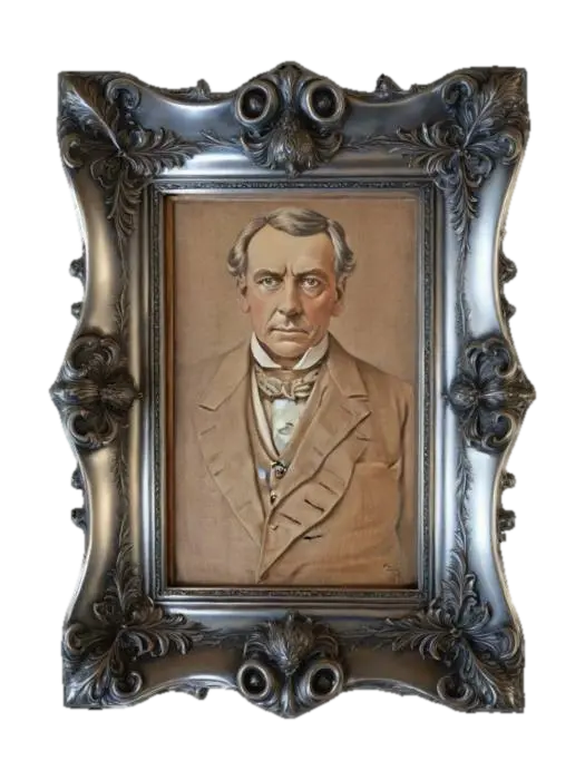 Ornate polished gold picture frame with painting of a landscape. The back should be… 3D model, vytvořený pomocí AI