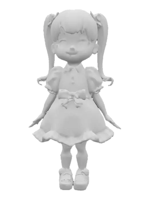 3D model for Chibi girl in dress with puffy sleeves