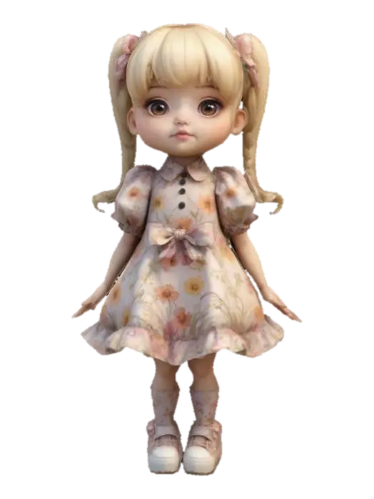 3D model for Chibi girl in dress with puffy sleeves