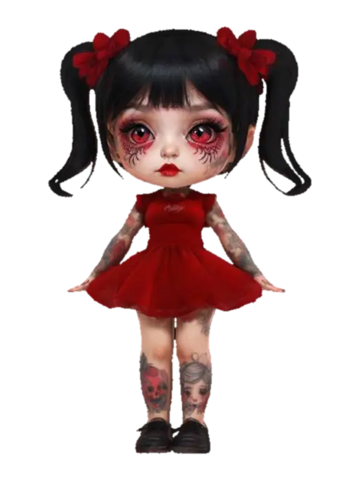 Cute Chibi girl wearing a soft pastel flower print dress and stocking tights with… - Tattoos 3D model, vytvořený pomocí AI
