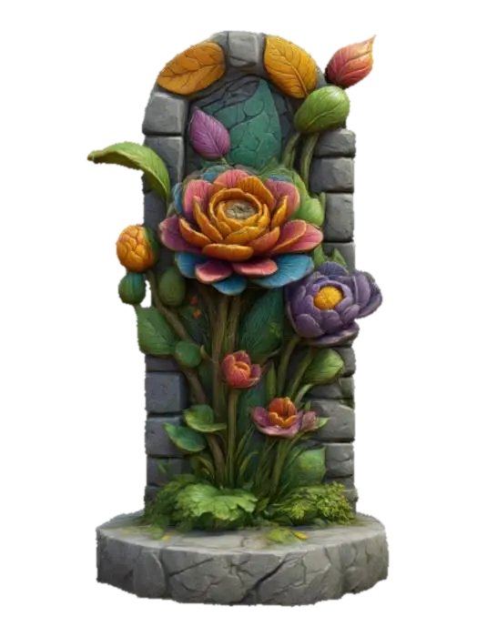 Botanical stone statue, Game Assets, Carved, Highly Detailed, Ultra Realistic - Painted 3D model, AI generated