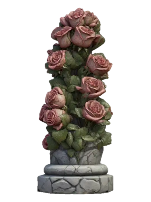 Botanical stone statue, Game Assets, Carved, Highly Detailed, Ultra Realistic - Roses 3D model, vytvořený pomocí AI