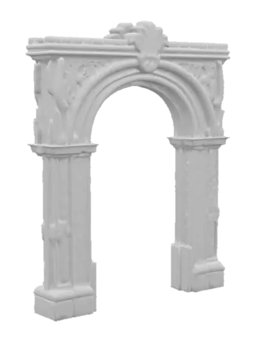 3D model for Botanical Arch, archway, Game Assets, Wood, Stone, Highly Detailed, Ultra Realistic, Carved, hand painted, bold deep lines and edges. 