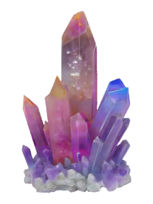 3D model for A colossal, uncut crystal formation, resembling a cluster of irregular geodes. Its facets are smooth yet slightly uneven, catching and refracting light in brilliant, internal shimmers. The crystal pulses with a deep indigo hue that subtly shifts to a lighter violet, suggesting immense magical power. It appears incredibly heavy but radiates a surprising warmth when approached.