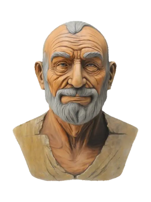 3D model for handsome old man bust, polished copper