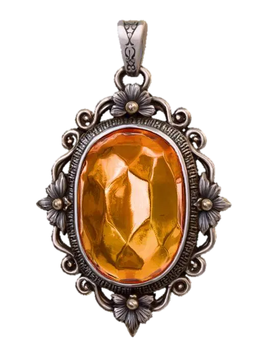 3D model for A vintage Victorian pendant with a amber stone set in high polished pewter.
