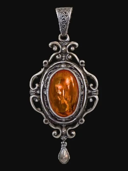 3D model for A vintage Victorian pendant with a amber stone  set in high polished pewter.  