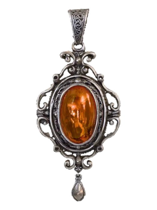 3D model for A vintage Victorian pendant with a amber stone set in high polished pewter.
