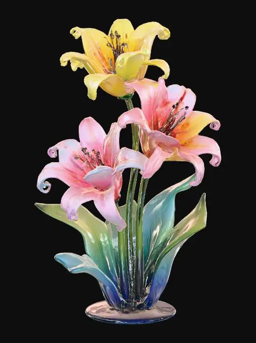 3D model for colorful polished glass floral sculpture