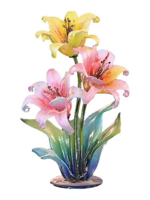 colorful polished glass floral sculpture 3D model, vytvořený pomocí AI