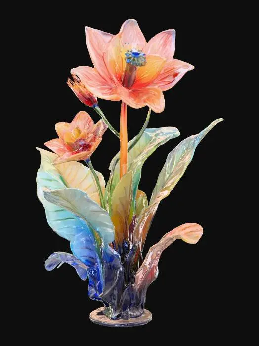 3D model for colorful polished glass floral sculpture