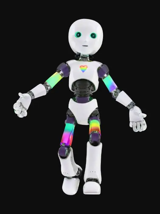 3D model for forward facing robot in T-pose with palms down and arms fully extended out to the sides 
