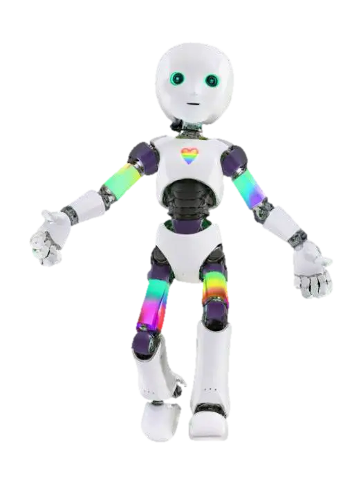 3D model for forward facing robot in T-pose with palms down and arms fully extended out to the sides 